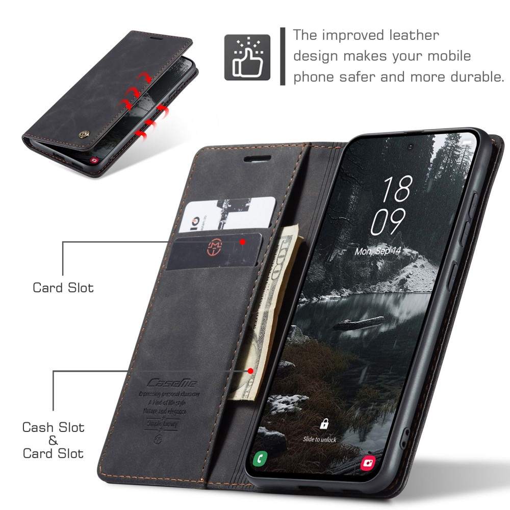 CASEME CASEME Samsung Galaxy S25 Edge Fodral Flip Läder Svart - Teknikhallen.se