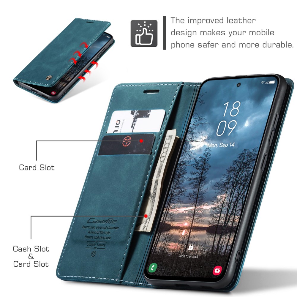 CASEME CASEME Samsung Galaxy S25 Edge Fodral Flip Läder Blå - Teknikhallen.se
