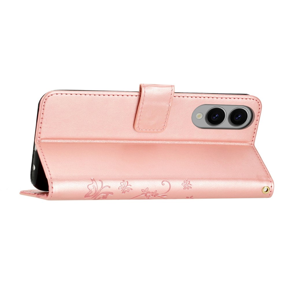  Samsung Galaxy S25 Edge Fodral Med Blommigt Tryck Roséguld - Teknikhallen.se