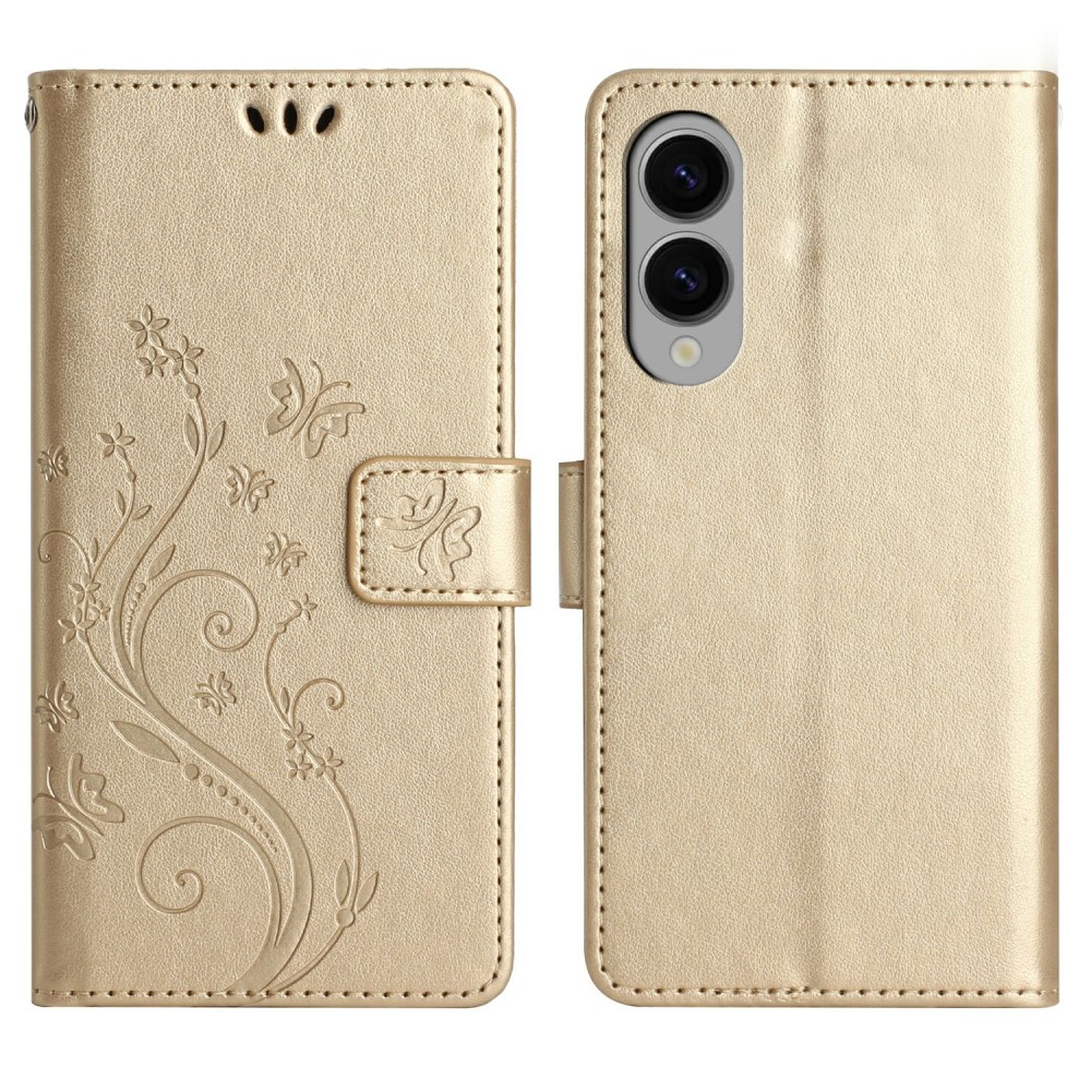  Samsung Galaxy S25 Edge Fodral Med Blommigt Tryck Guld - Teknikhallen.se