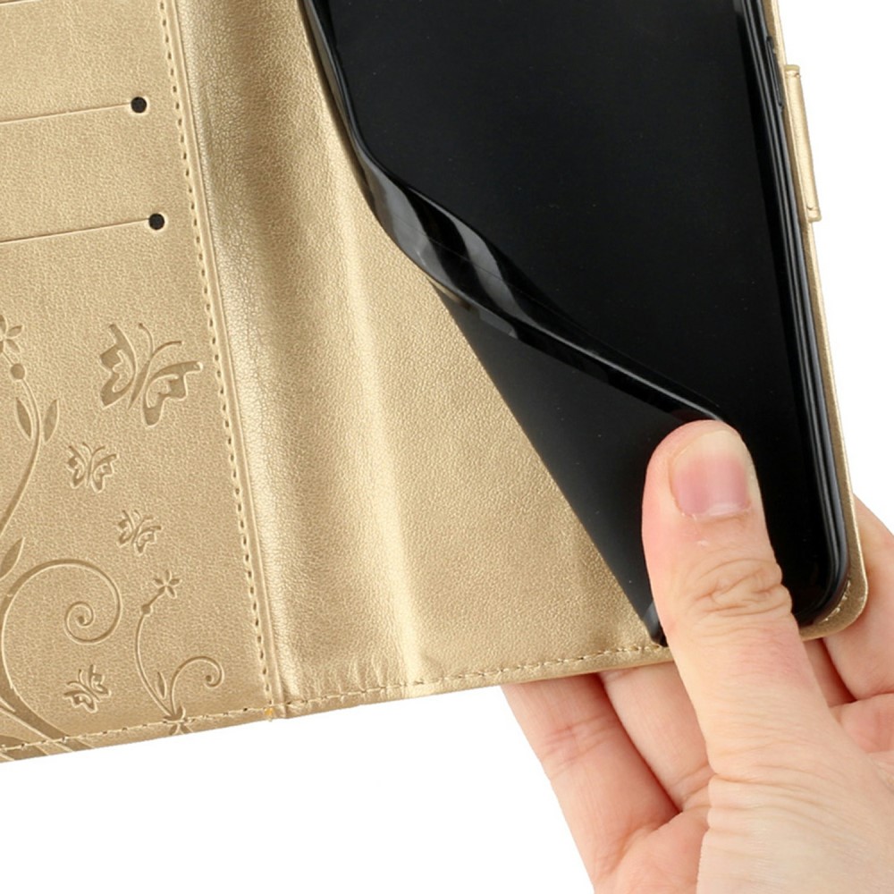  Samsung Galaxy S25 Edge Fodral Med Blommigt Tryck Guld - Teknikhallen.se