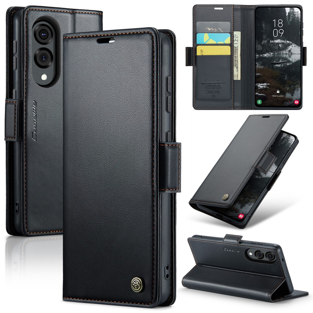 CASEME CASEME Samsung Galaxy S25 Edge Fodral Läder RFID Svart - Teknikhallen.se