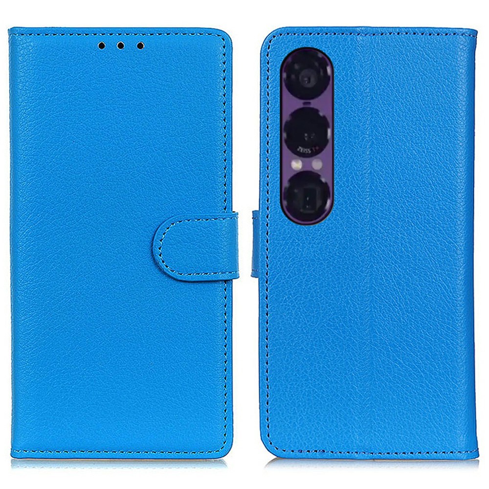  Sony Xperia 1 VII Fodral Litchi Läder Blå - Teknikhallen.se