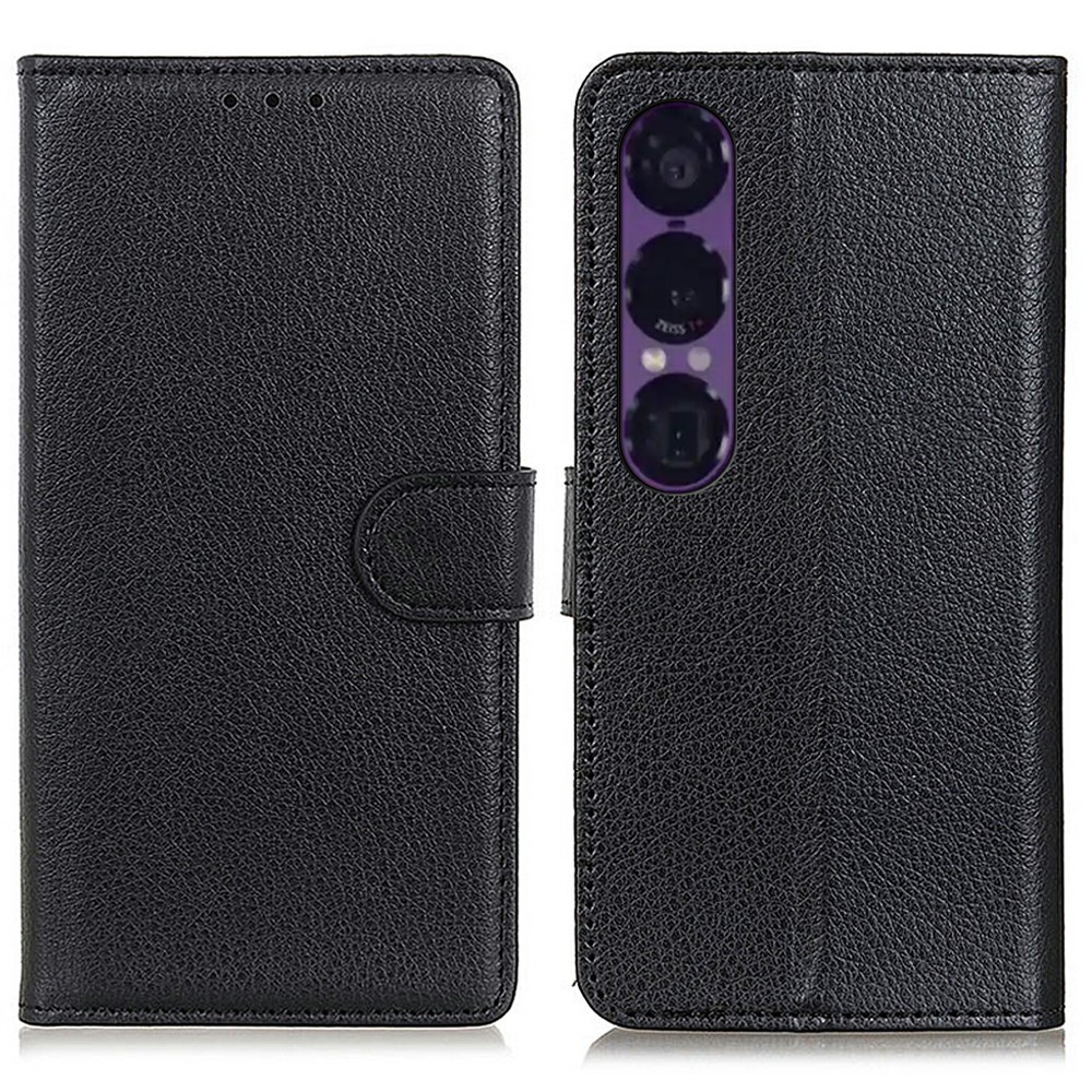  Sony Xperia 1 VII Fodral Litchi Läder Svart - Teknikhallen.se