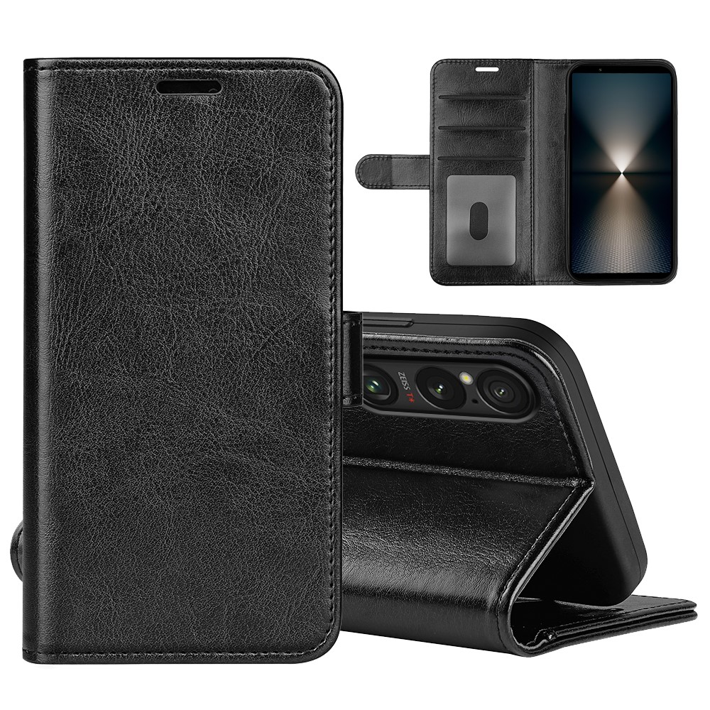  Sony Xperia 1 VII Fodral Crazy Horse Läder Svart - Teknikhallen.se