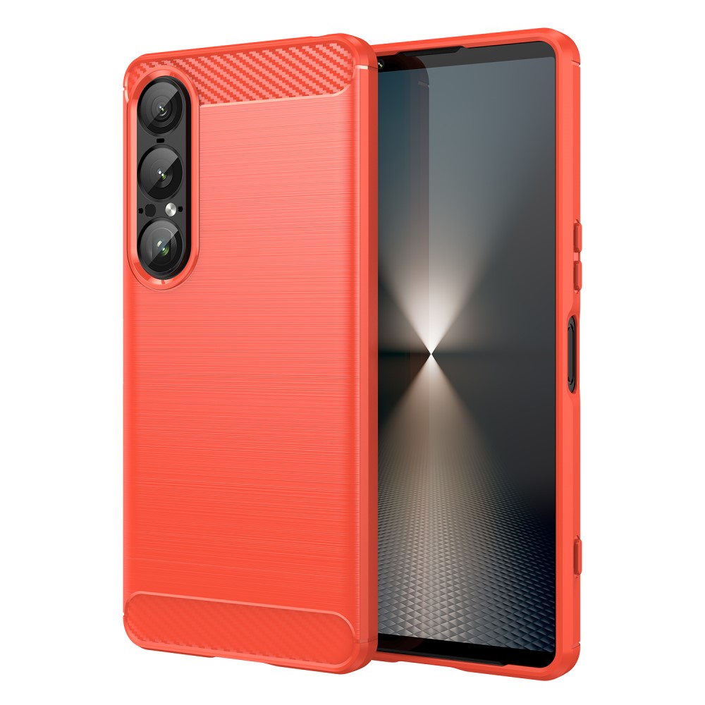  Sony Xperia 1 VII Skal Borstad Stål Textur Röd - Teknikhallen.se