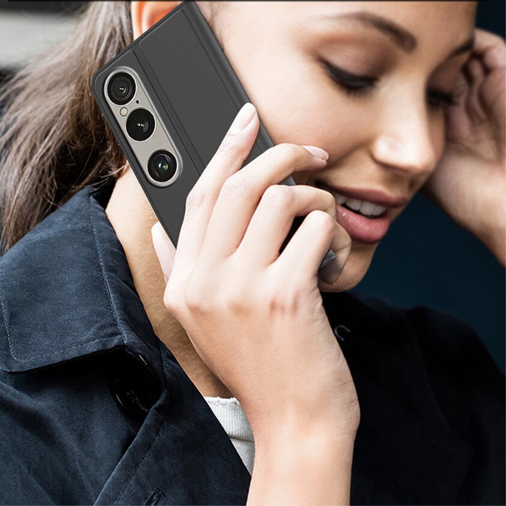  Sony Xperia 1 VII Fodral Flip Läder Svart - Teknikhallen.se