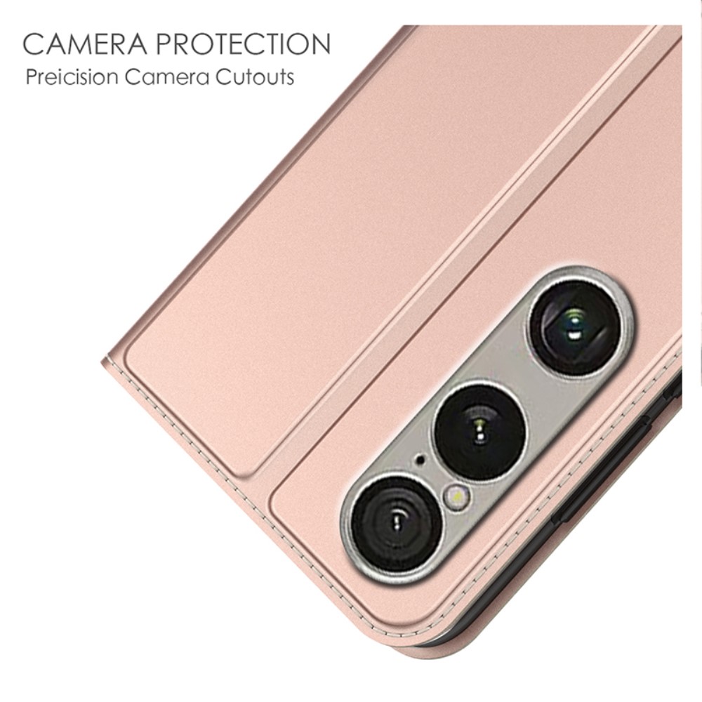  Sony Xperia 1 VII Fodral Flip Läder Roséguld - Teknikhallen.se