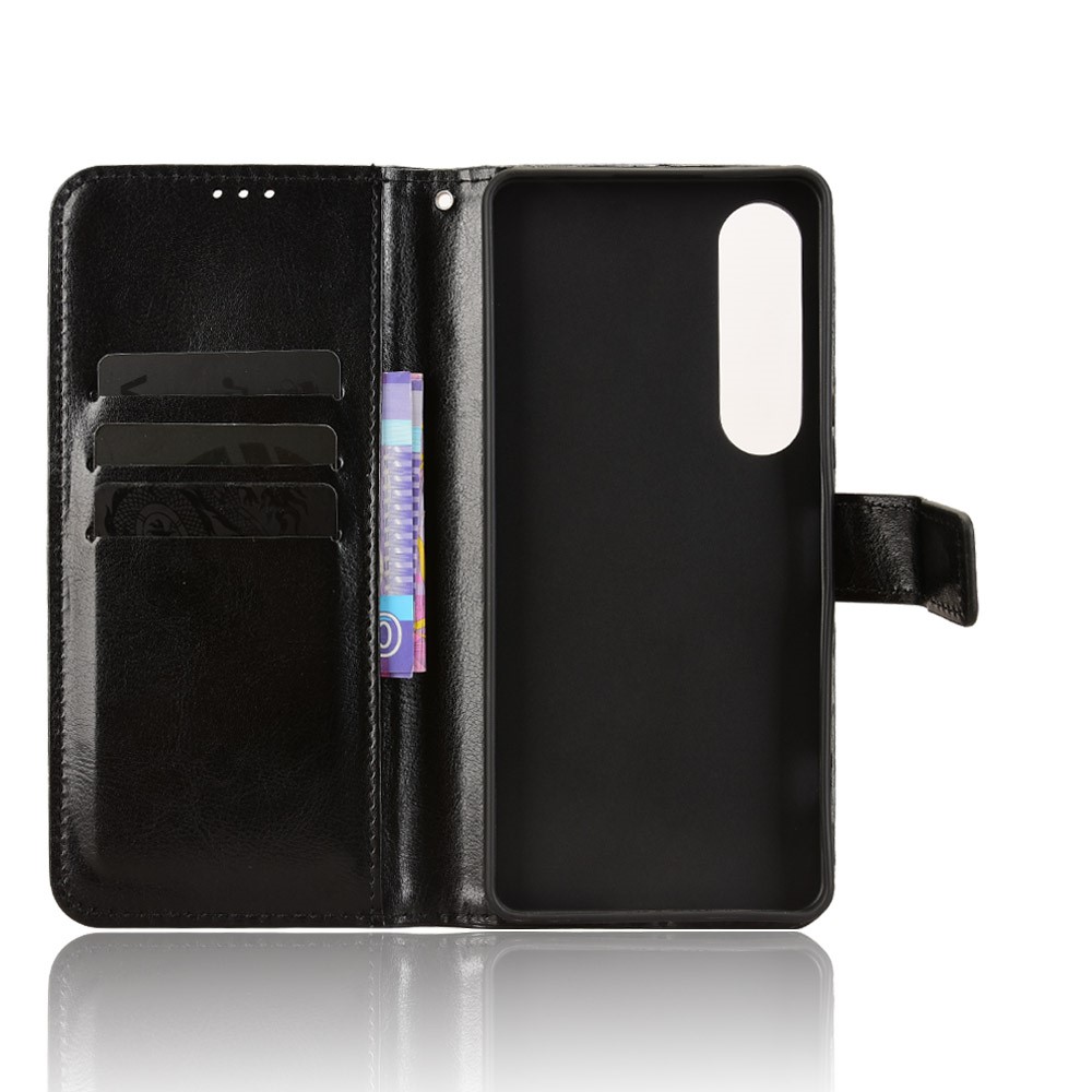  Sony Xperia 1 VII Fodral Crazy Horse Läder Svart - Teknikhallen.se