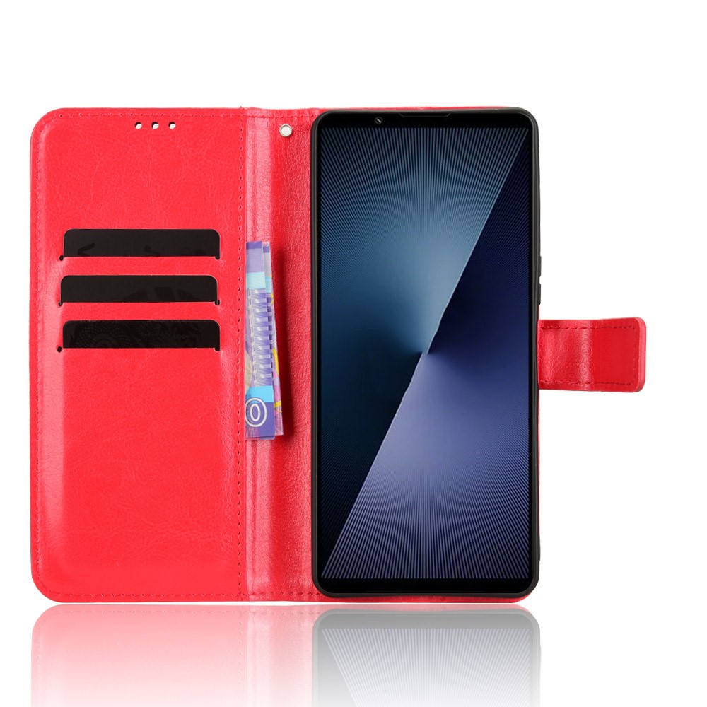 Sony Xperia 1 VII Fodral Crazy Horse Läder Röd - Teknikhallen.se