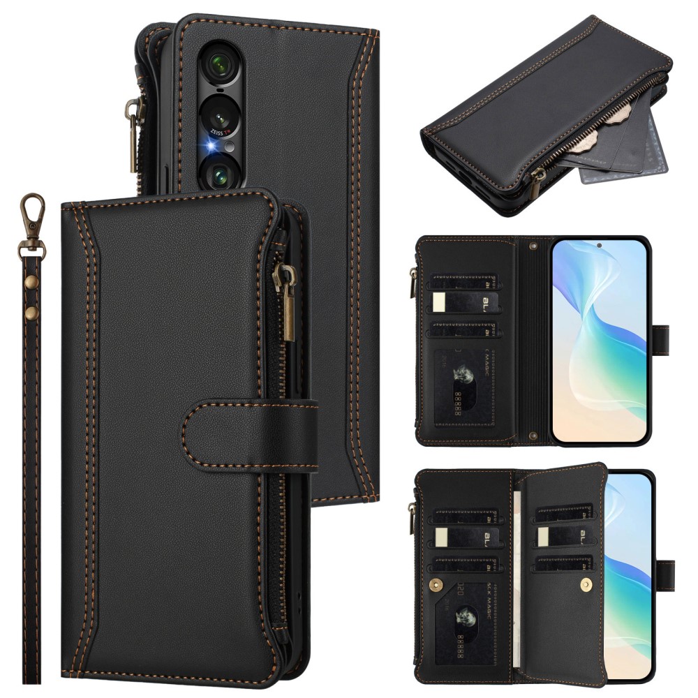  Sony Xperia 1 VII Fodral Multifunktionellt Läder Svart - Teknikhallen.se