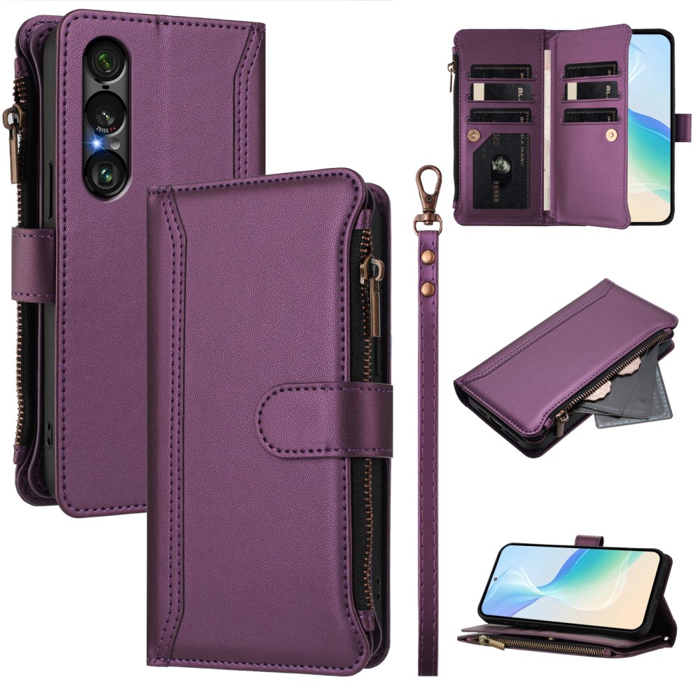  Sony Xperia 1 VII Fodral Multifunktionellt Läder Lila - Teknikhallen.se