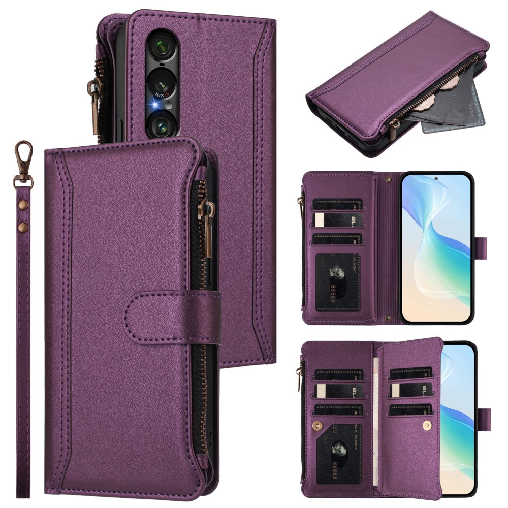  Sony Xperia 1 VII Fodral Multifunktionellt Läder Lila - Teknikhallen.se