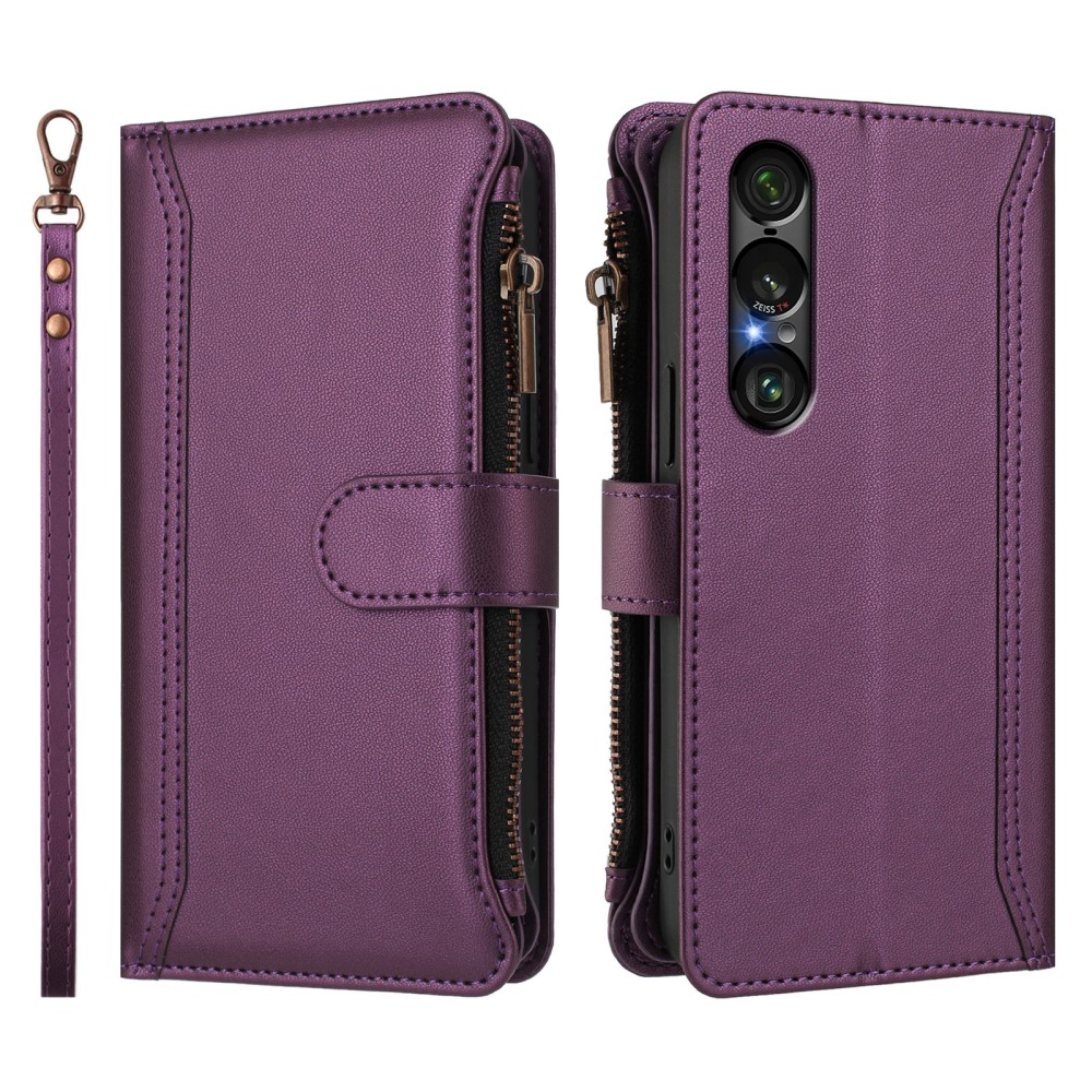  Sony Xperia 1 VII Fodral Multifunktionellt Läder Lila - Teknikhallen.se