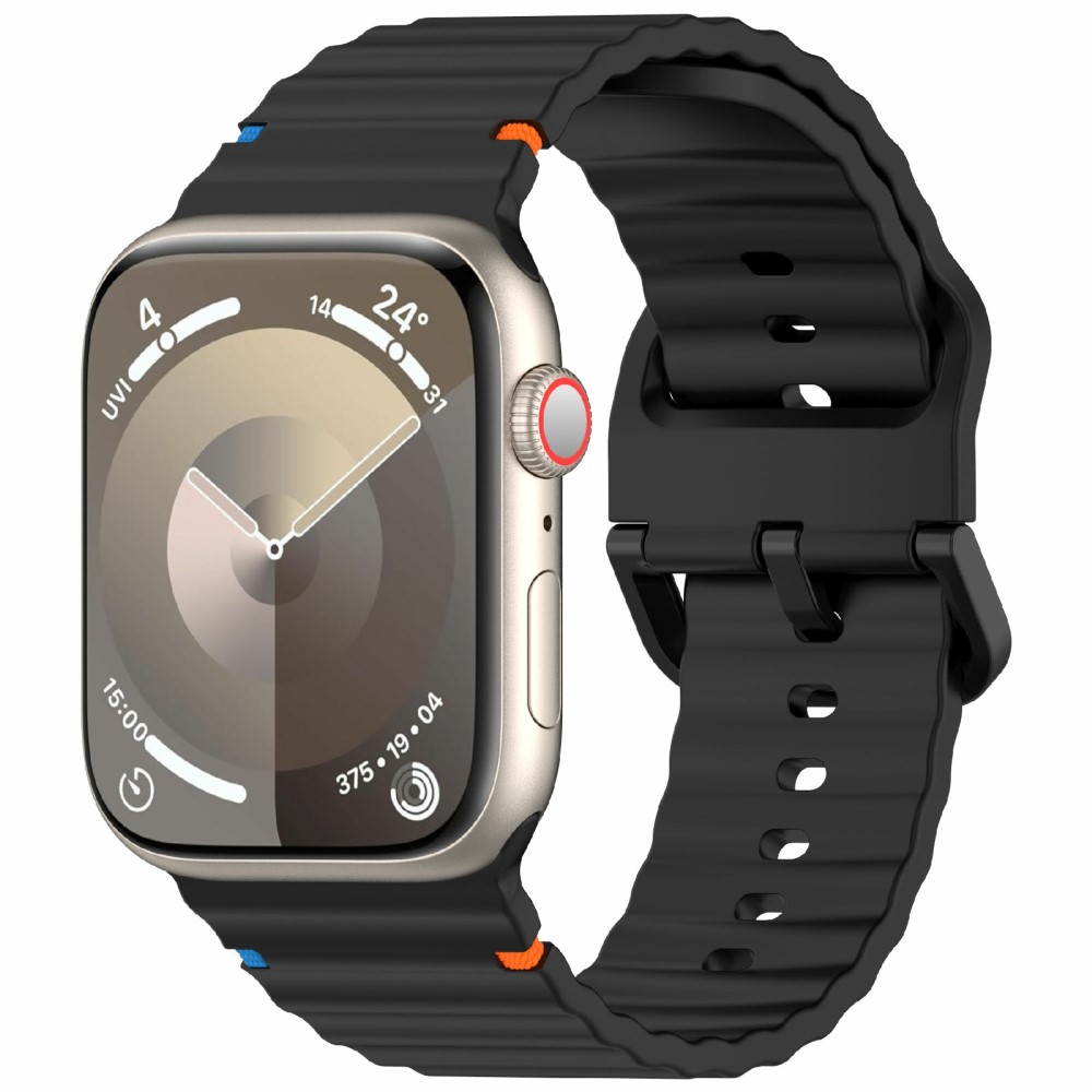  Apple Watch 42/44/45/46/49 mm Armband Silikon Wave Svart - Teknikhallen.se