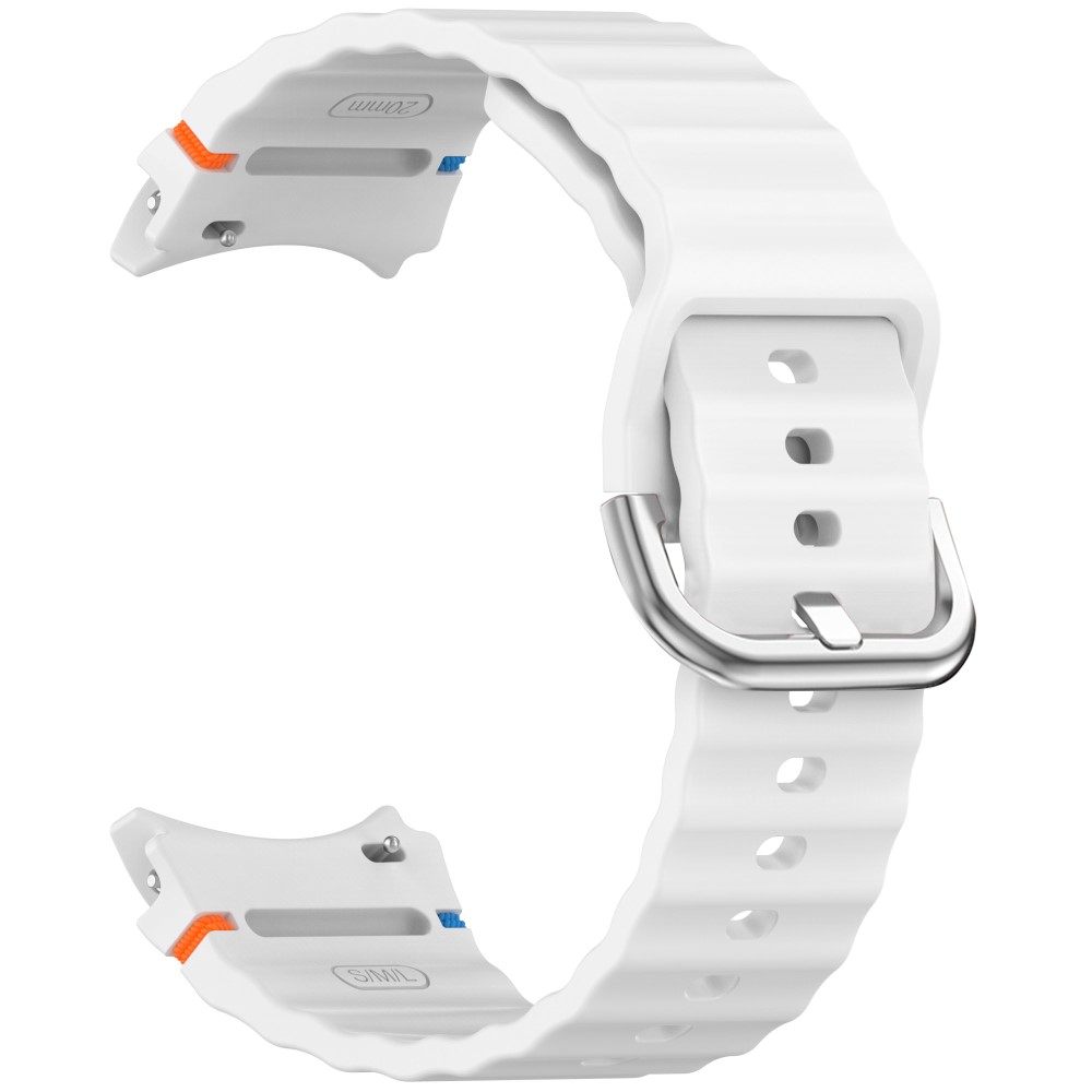  Galaxy Watch 5/5 Pro/6/7/FE Armband Silikon Wave Design Vit - Teknikhallen.se
