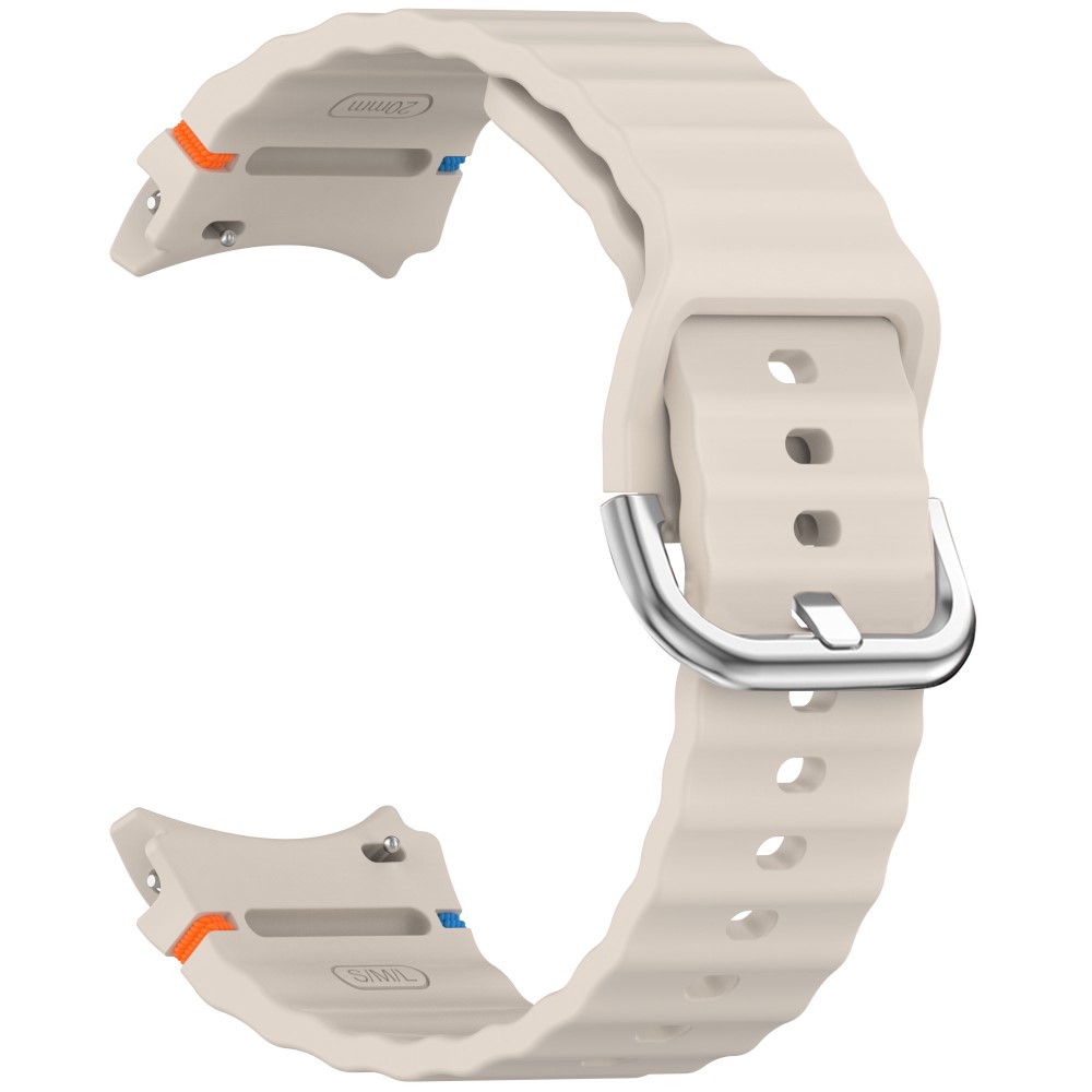  Galaxy Watch 5/5 Pro/6/7/FE Armband Silikon Wave Design Beige - Teknikhallen.se