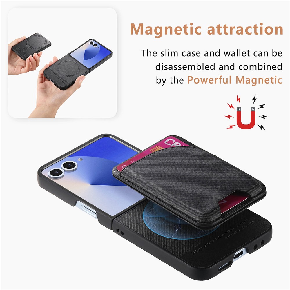 Galaxy Z Flip 7 Skal Inkl. Avtagbart Kortfack Läder Svart - Teknikhallen.se