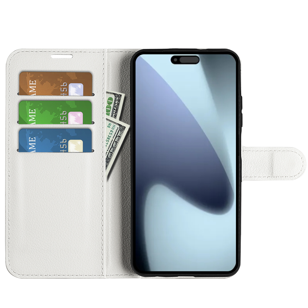  iPhone 17 Fodral Litchi Läder Vit - Teknikhallen.se