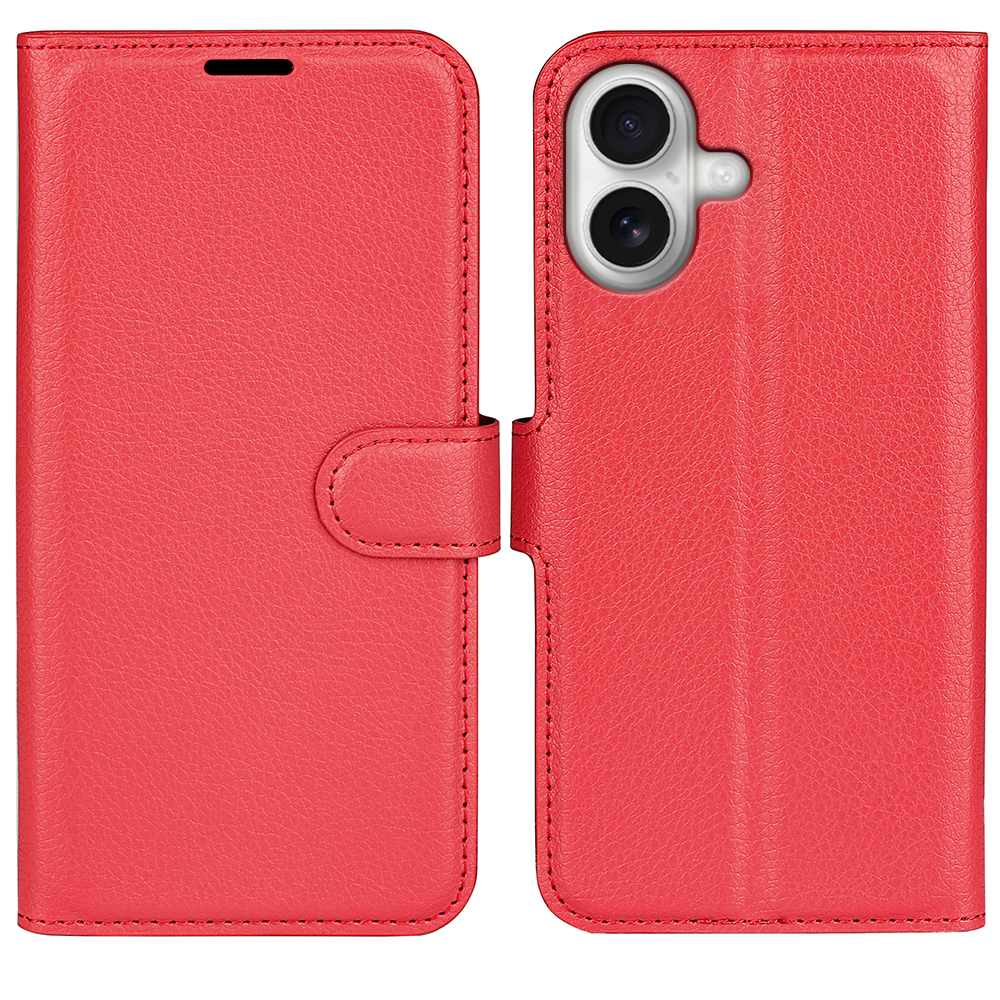  iPhone 17 Fodral Litchi Läder Röd - Teknikhallen.se