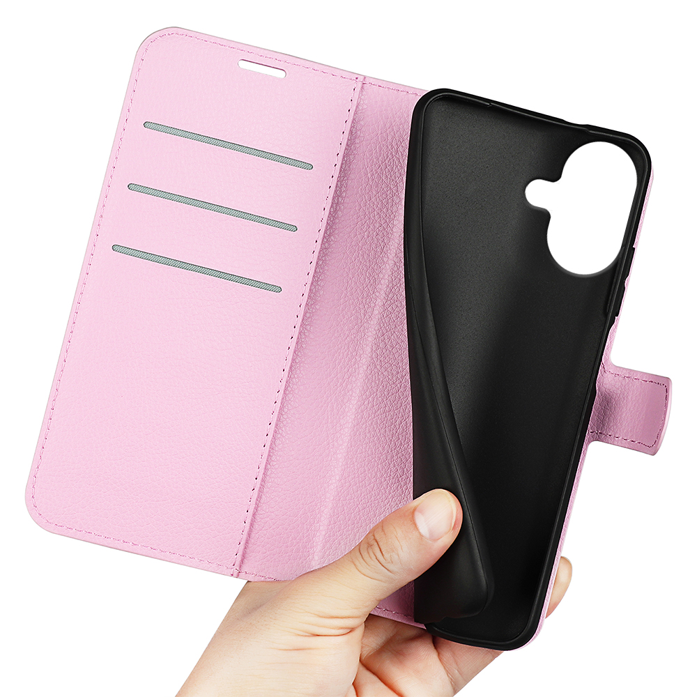  iPhone 17 Fodral Litchi Läder Ljus Rosa - Teknikhallen.se