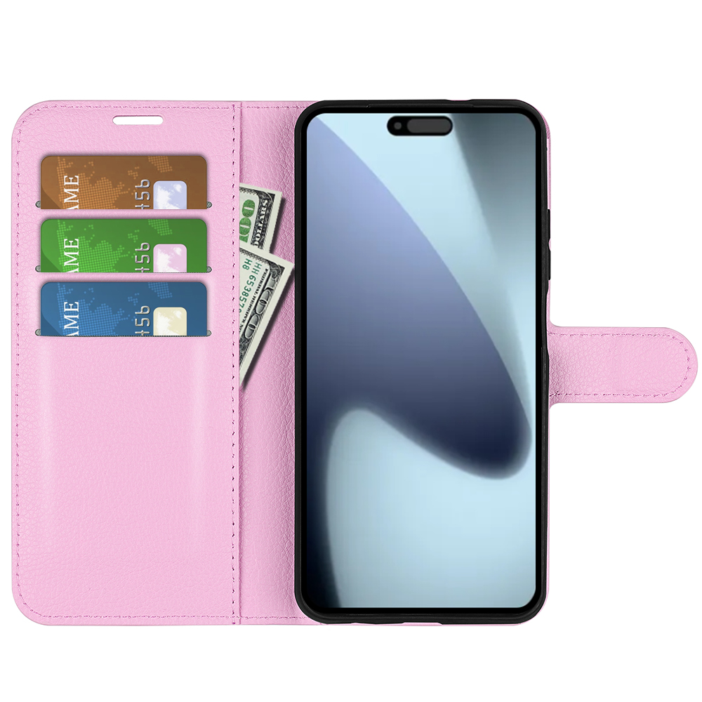  iPhone 17 Fodral Litchi Läder Ljus Rosa - Teknikhallen.se
