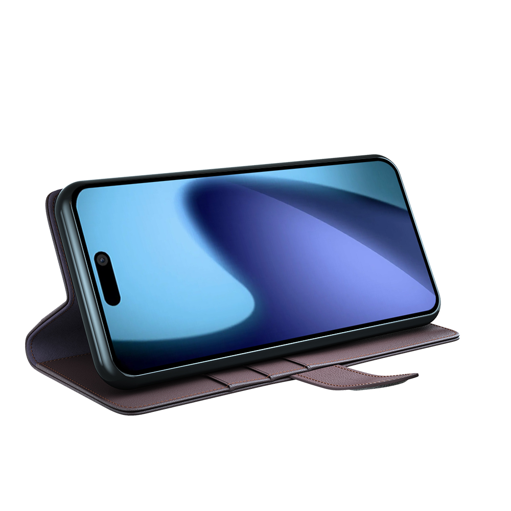  iPhone 17 Fodral Premium Äkta Läder Brun - Teknikhallen.se