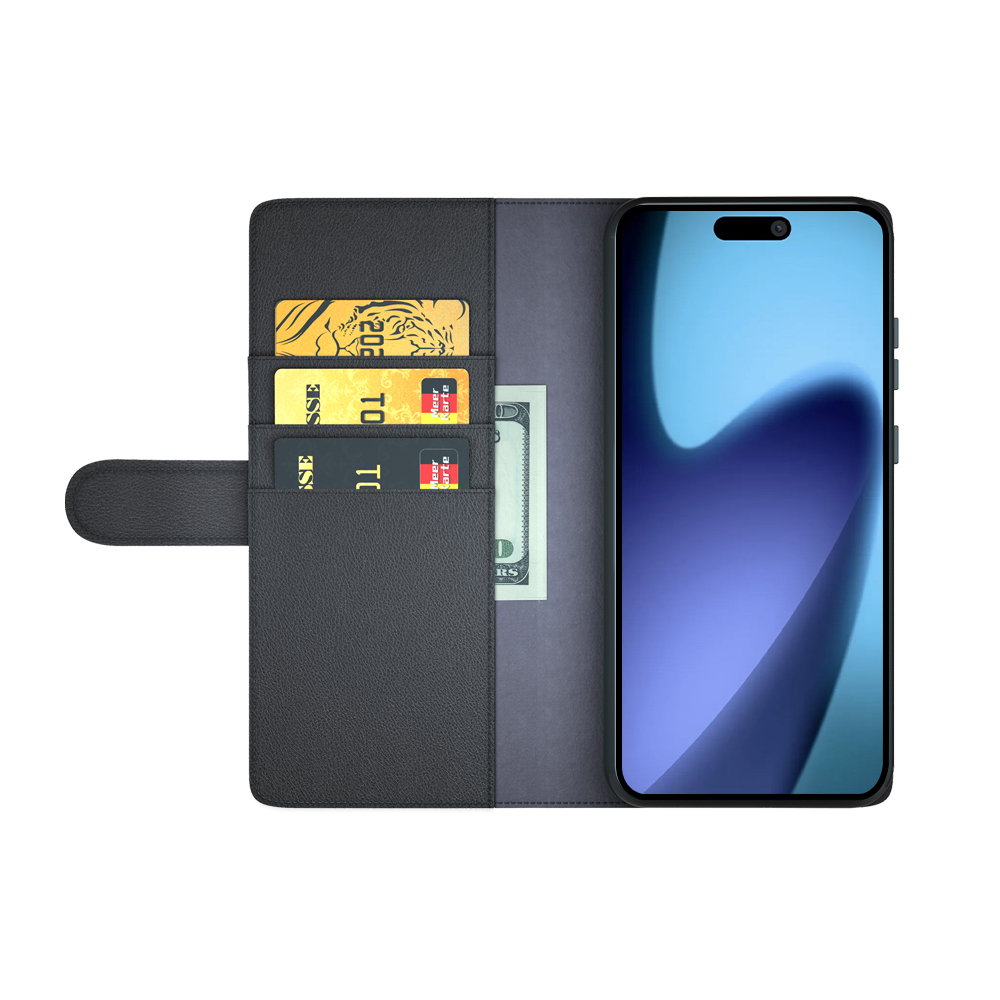  iPhone 17 Fodral Premium Äkta Läder Svart - Teknikhallen.se
