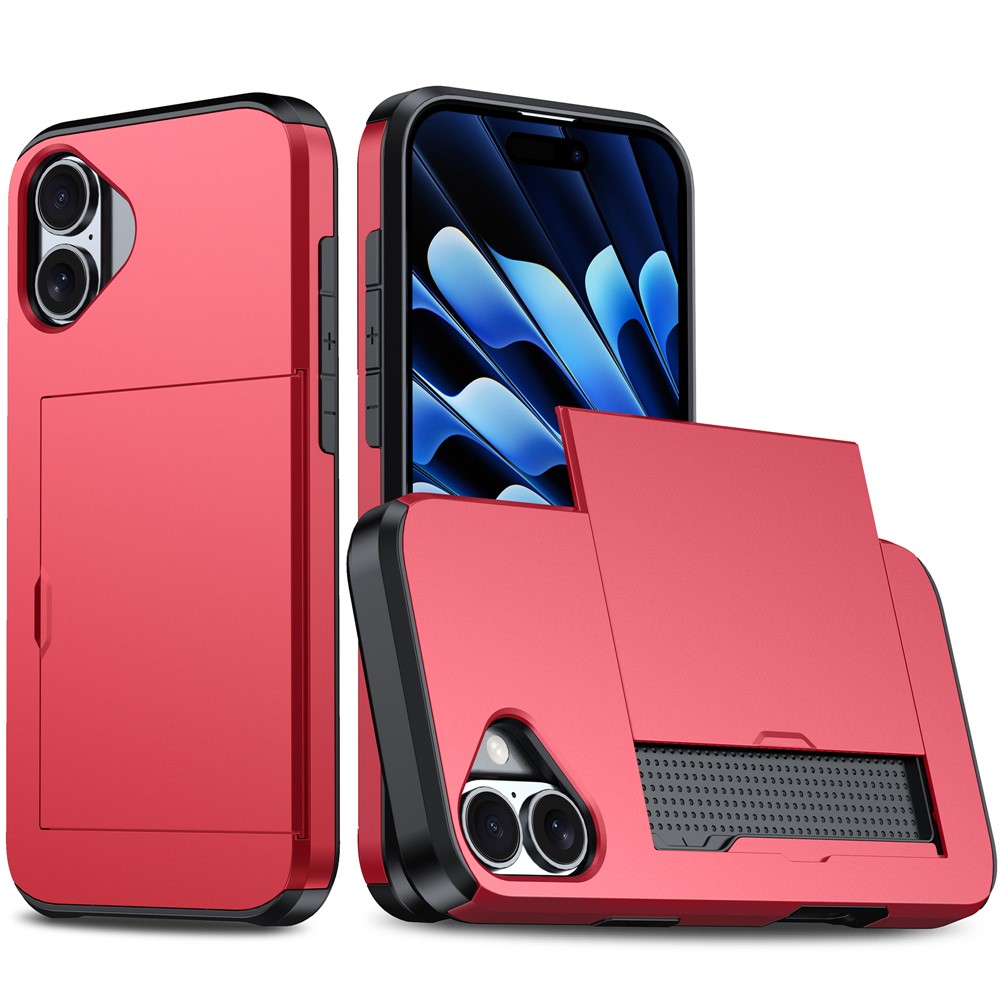  iPhone 17 Skal Hybrid Med Kortfack Röd - Teknikhallen.se