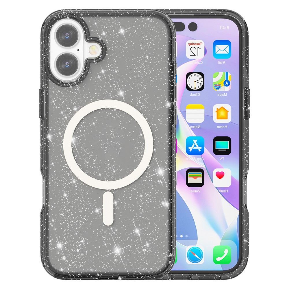  iPhone 17 Skal MagSafe Hybrid Glitter Svart - Teknikhallen.se
