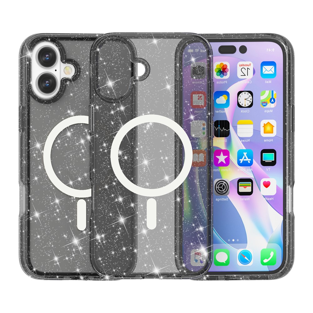 iPhone 17 Skal MagSafe Hybrid Glitter Svart - Teknikhallen.se