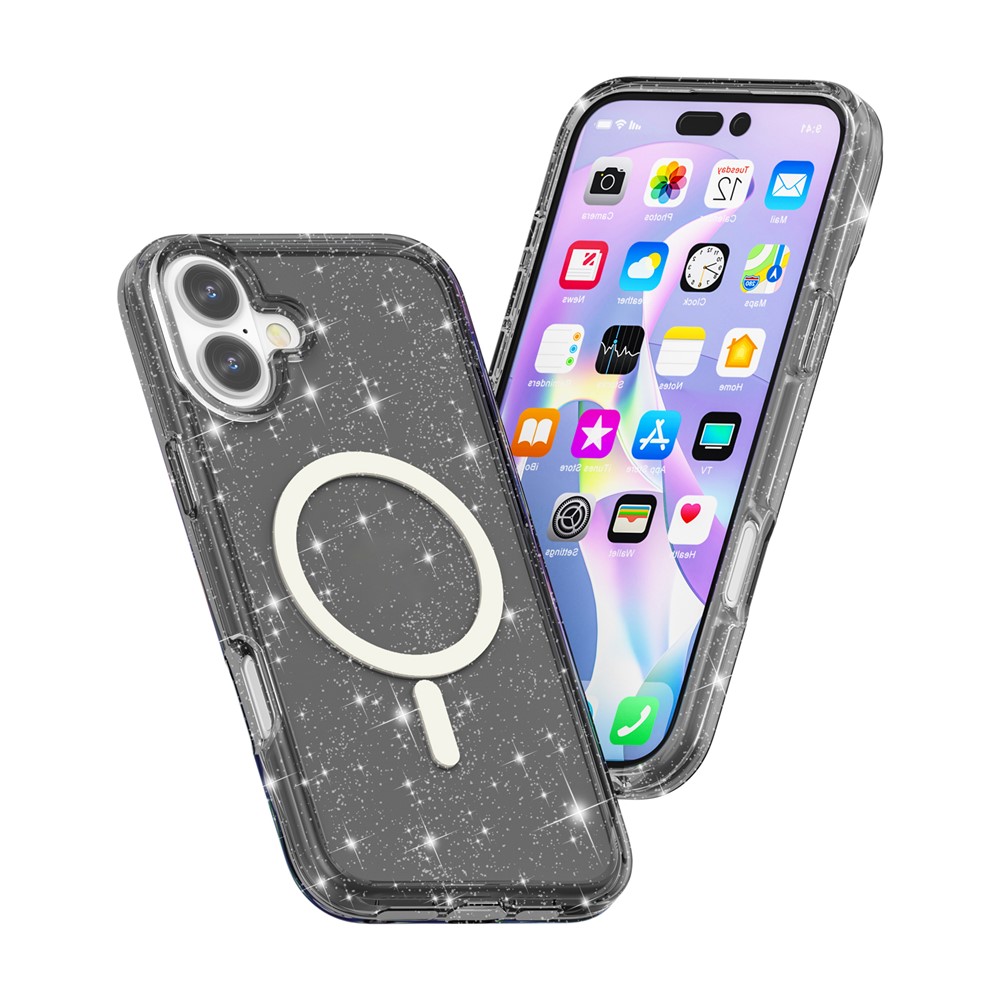  iPhone 17 Skal MagSafe Hybrid Glitter Svart - Teknikhallen.se
