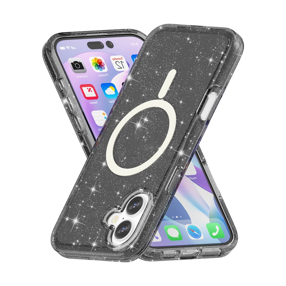  iPhone 17 Skal MagSafe Hybrid Glitter Svart - Teknikhallen.se