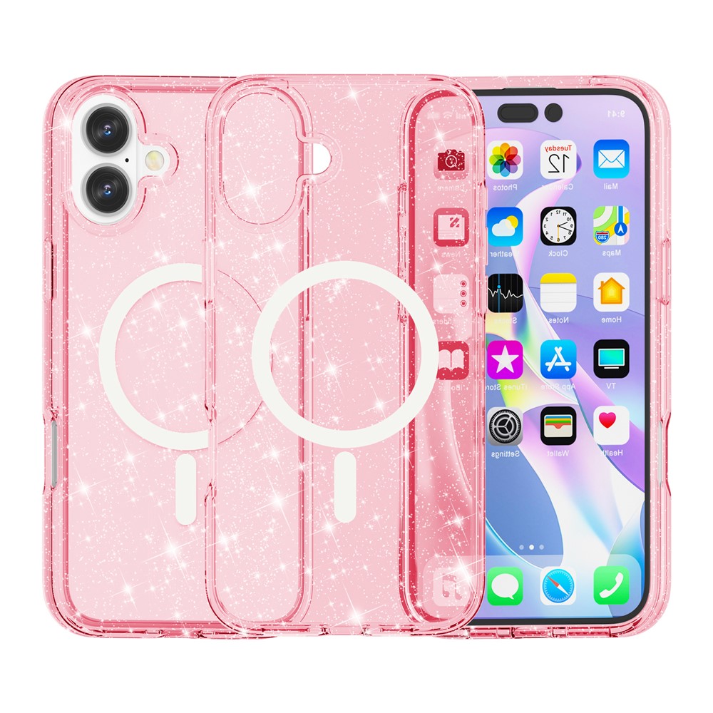  iPhone 17 Skal MagSafe Hybrid Glitter Rosa - Teknikhallen.se