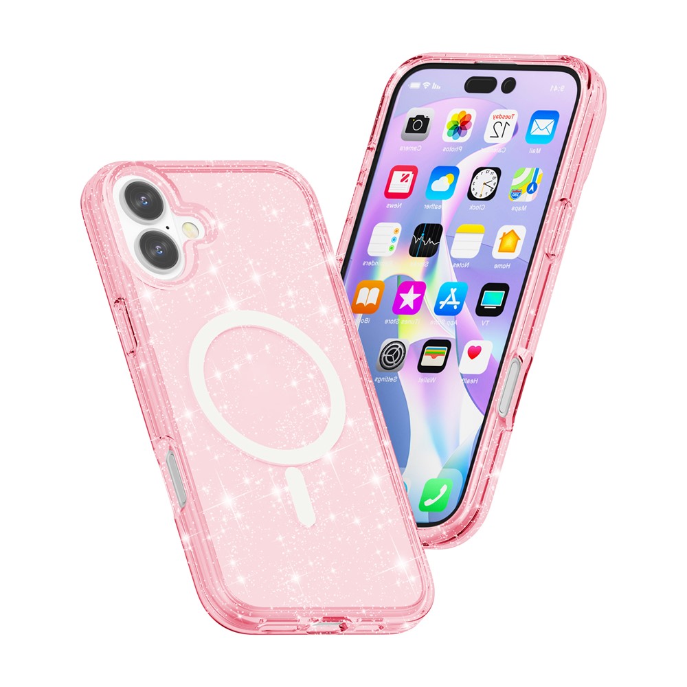  iPhone 17 Skal MagSafe Hybrid Glitter Rosa - Teknikhallen.se