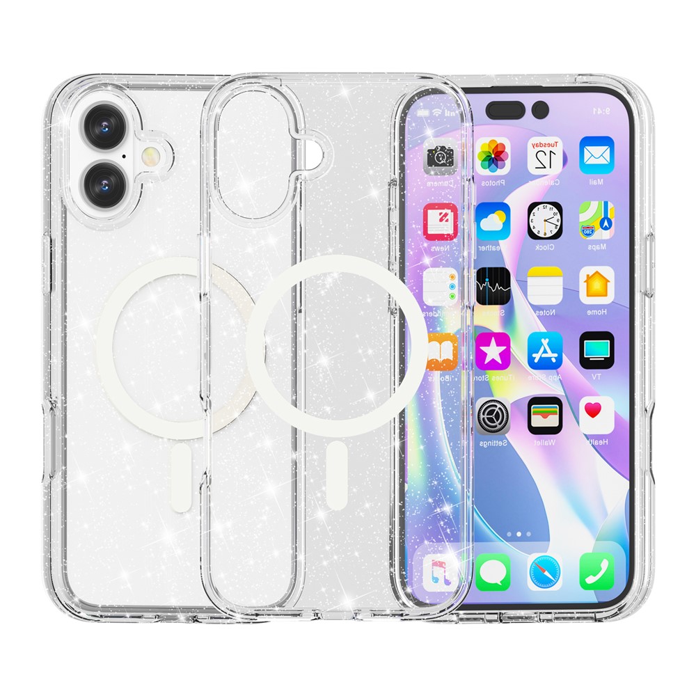  iPhone 17 Skal MagSafe Hybrid Glitter Vit - Teknikhallen.se