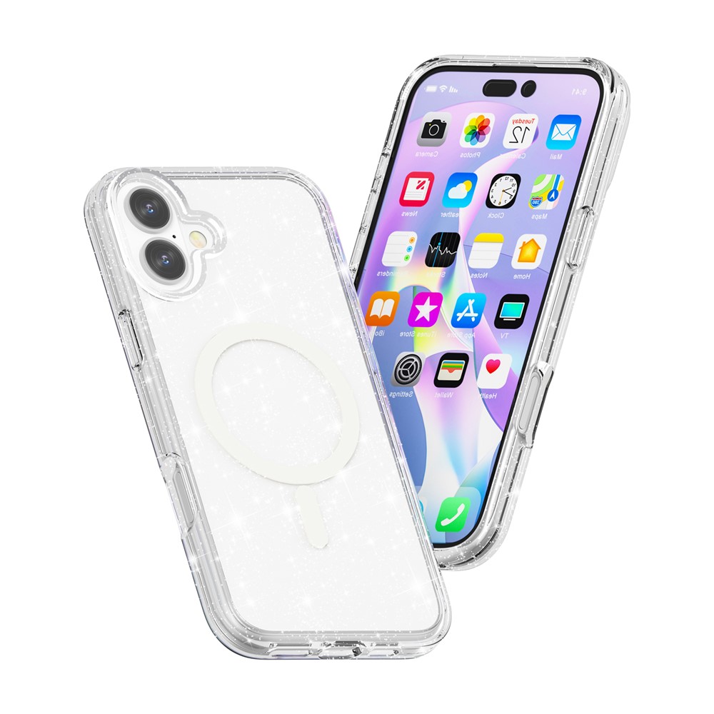  iPhone 17 Skal MagSafe Hybrid Glitter Vit - Teknikhallen.se