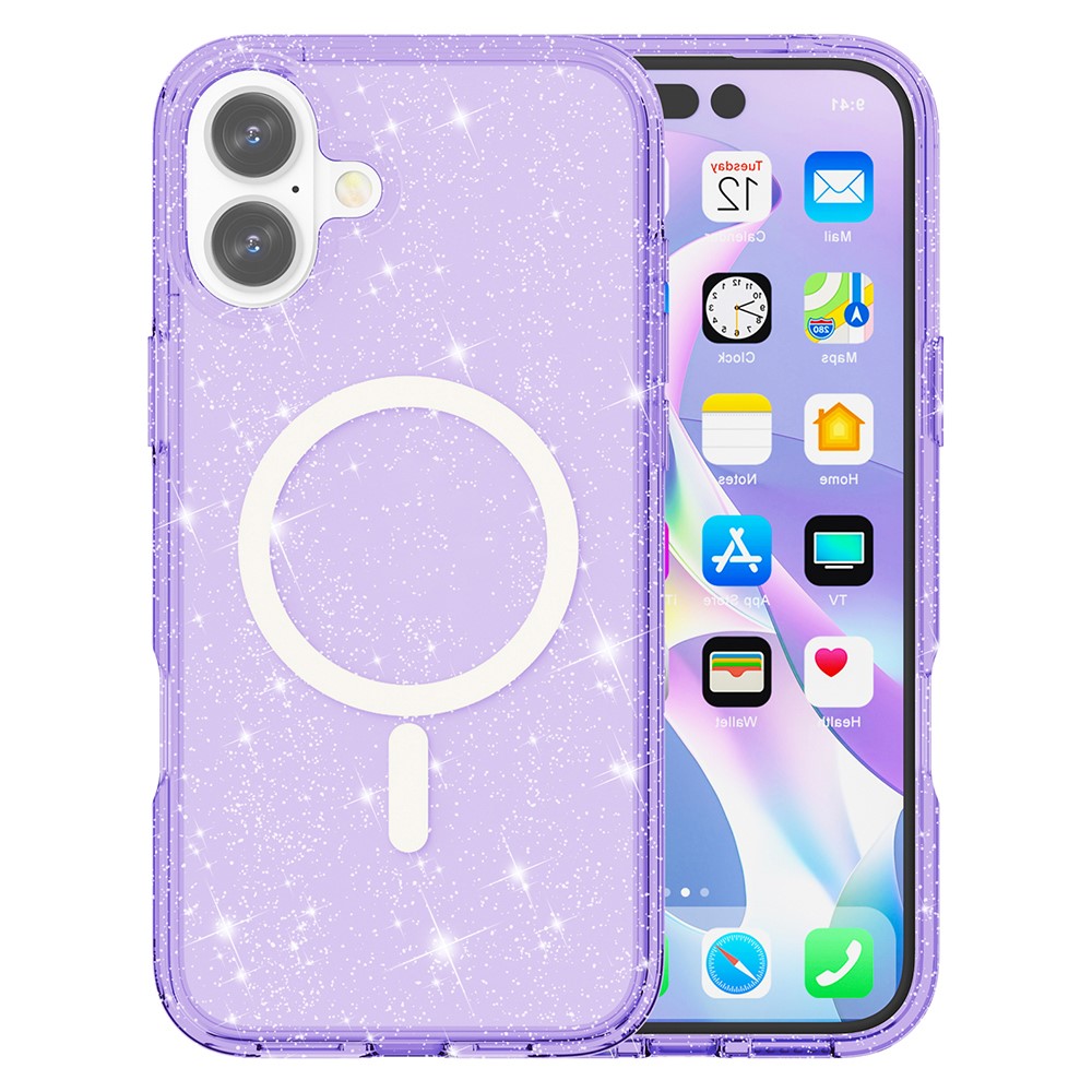  iPhone 17 Skal MagSafe Hybrid Glitter Lila - Teknikhallen.se