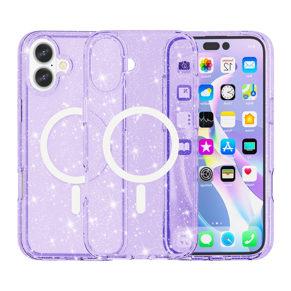  iPhone 17 Skal MagSafe Hybrid Glitter Lila - Teknikhallen.se