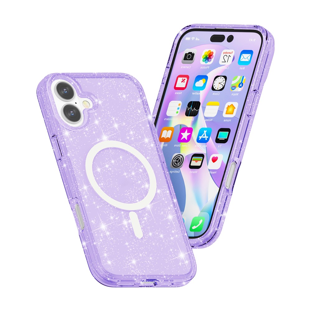  iPhone 17 Skal MagSafe Hybrid Glitter Lila - Teknikhallen.se