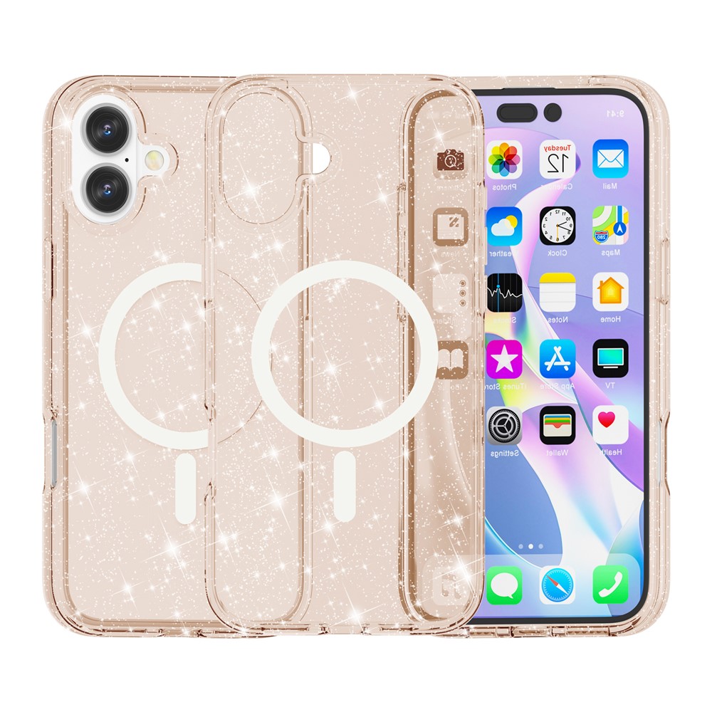  iPhone 17 Skal MagSafe Hybrid Glitter Guld - Teknikhallen.se