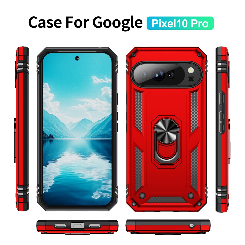  Google Pixel 10 / 10 Pro Skal Armor Ring Hybrid Röd - Teknikhallen.se