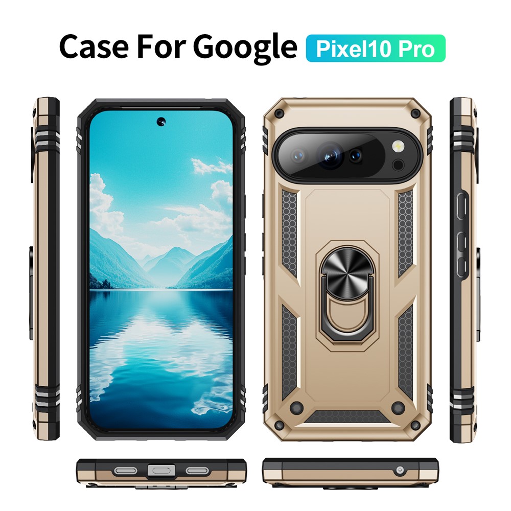  Google Pixel 10 / 10 Pro Skal Armor Ring Hybrid Guld - Teknikhallen.se