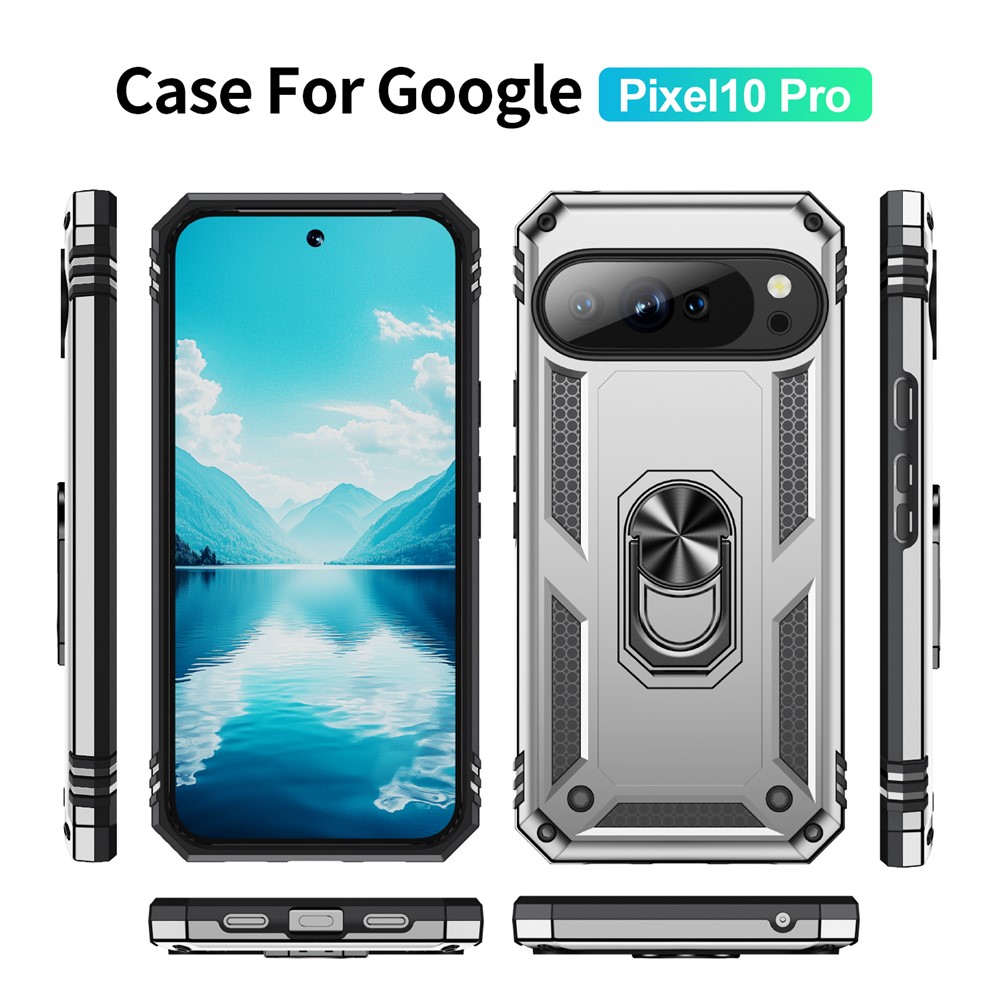  Google Pixel 10 / 10 Pro Skal Armor Ring Hybrid Silver - Teknikhallen.se