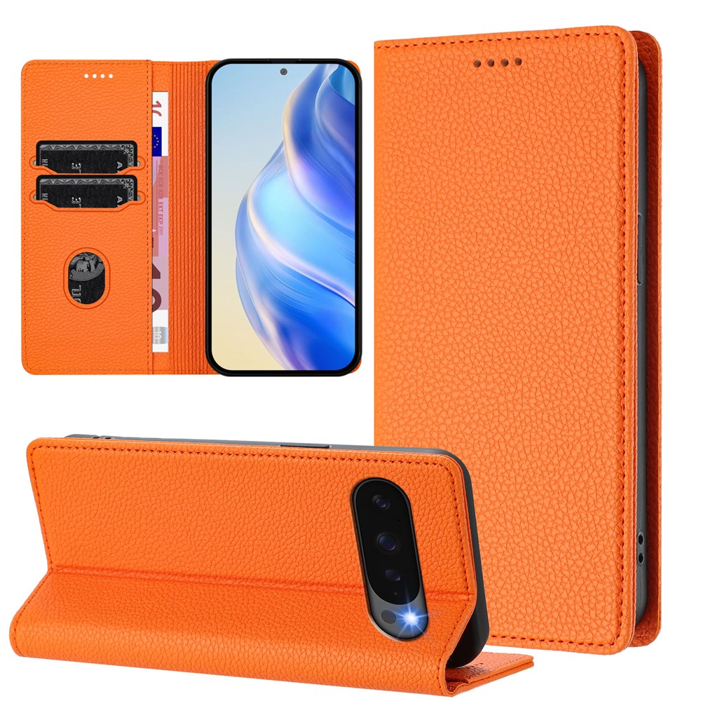  Google Pixel 10/10 Pro Fodral RFID Litchi Läder Orange - Teknikhallen.se