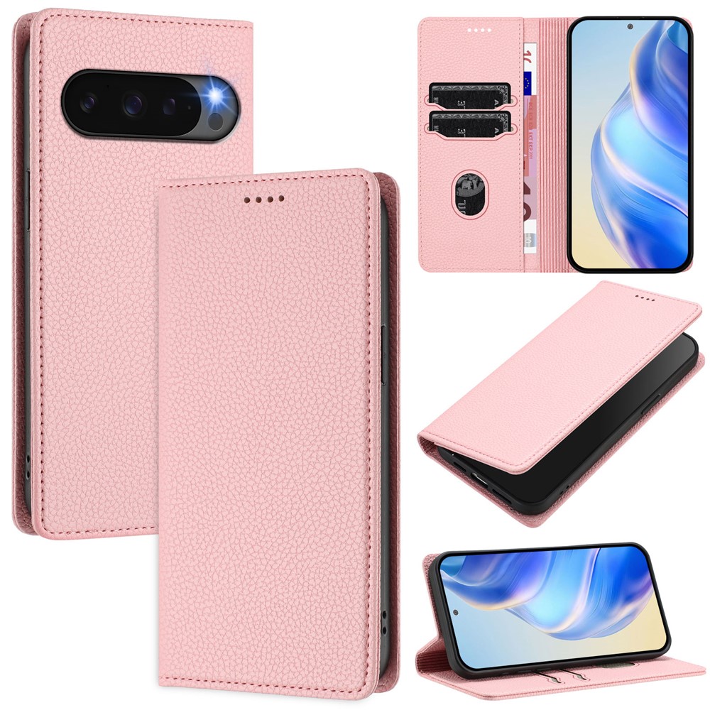  Google Pixel 10/10 Pro Fodral RFID Litchi Läder Rosa - Teknikhallen.se