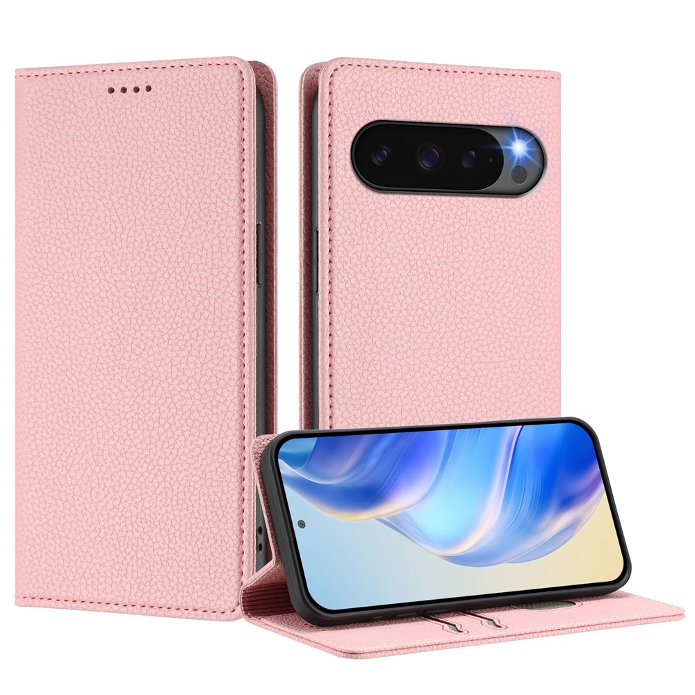 Google Pixel 10/10 Pro Fodral RFID Litchi Läder Rosa - Teknikhallen.se