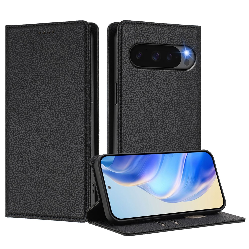  Google Pixel 10/10 Pro Fodral RFID Litchi Läder Svart - Teknikhallen.se