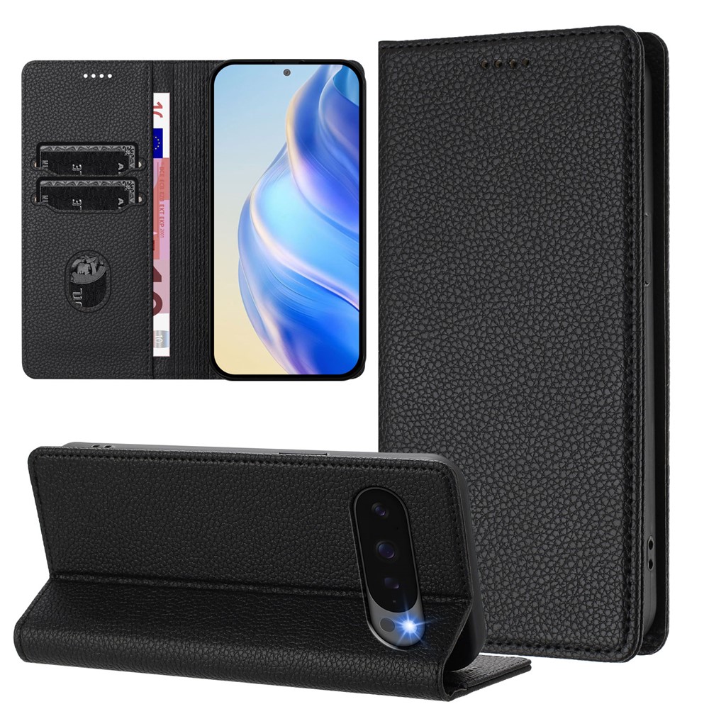  Google Pixel 10/10 Pro Fodral RFID Litchi Läder Svart - Teknikhallen.se