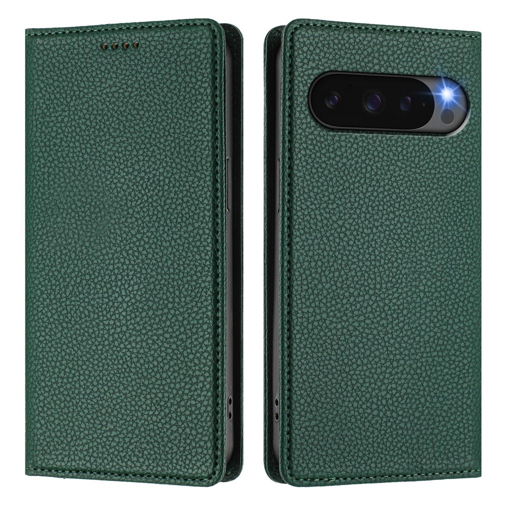  Google Pixel 10/10 Pro Fodral RFID Litchi Läder Mörk Grön - Teknikhallen.se